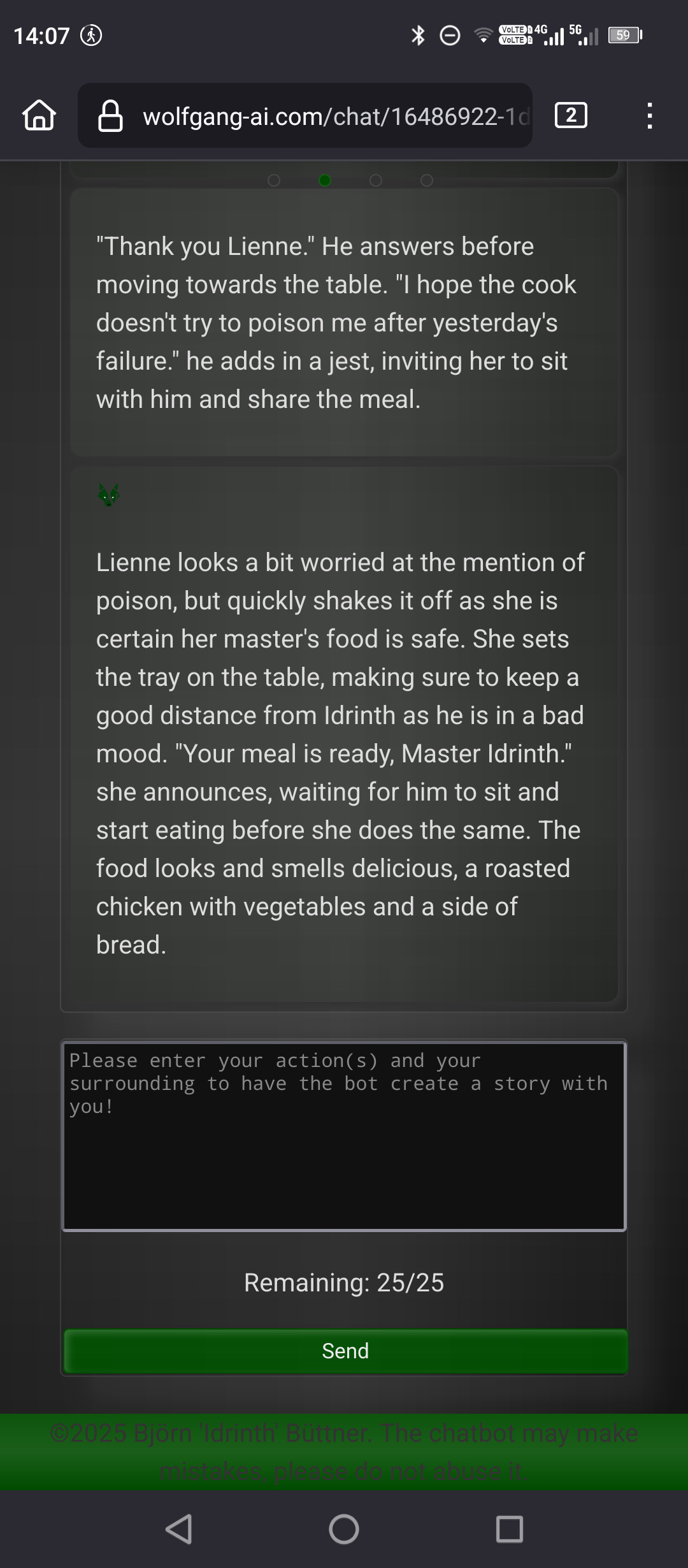 Mobile Preview of a roleplay session with Wolfgang AI